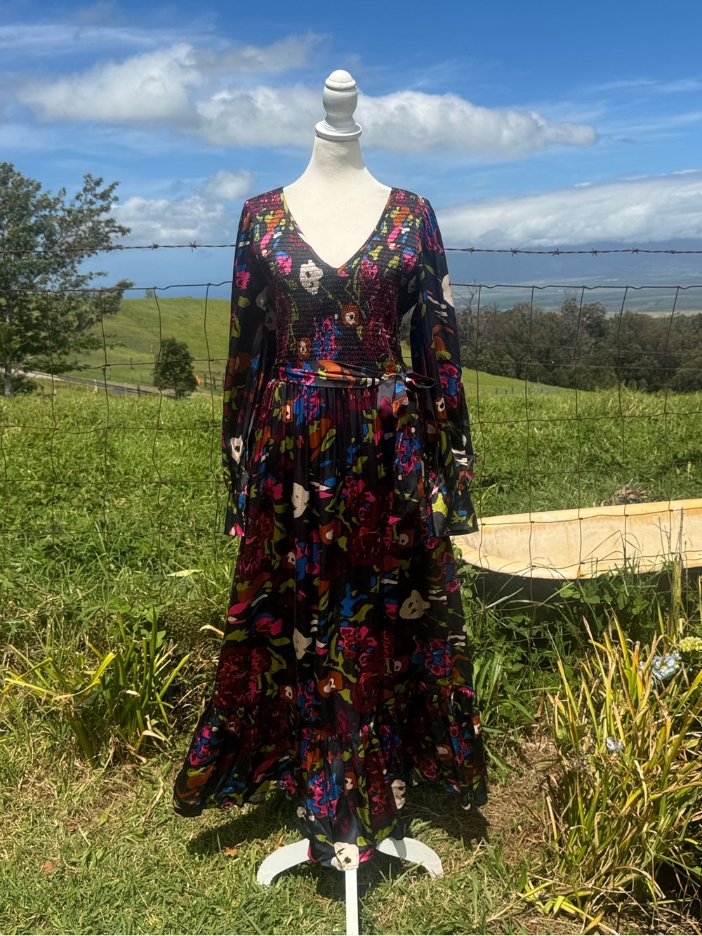 Cleobella Juliette Satin Garden Floral balloon Sleeve Romantic Midi Dress L - Picture 2 of 11